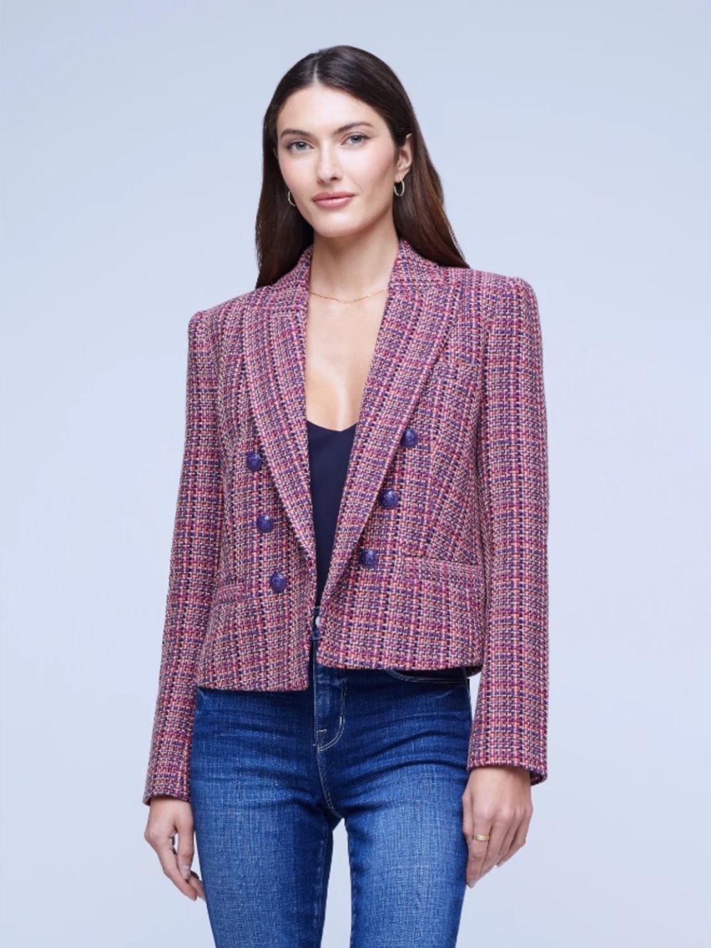NWT $725 L'AGENCE Brooke Double Breasted Tweed Crop Blazer